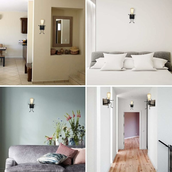 Robot Vegglampe, Kreativ Moderne Retro Stil Svart Vegglampe, Vegglamper for Soverom Sengerand Barnerom Gang Trappe (Svart)