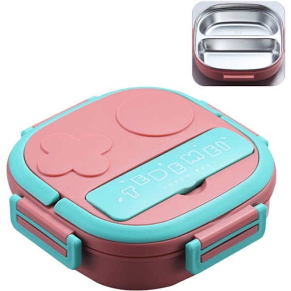 Lunchboks med gaffel 2/3 roms japansk lunchboks gjenbrukbare middagsbeholdere lekkasjesikker rustfritt stål Bento-boks for voksne barn skolekontor,