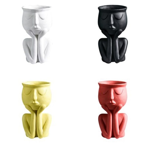 4Pcs Series Human Resin Thinking Face Statue Abstract Vase Artistic Ornament for Home Garden Decor Sculpture Plants Flower Pot