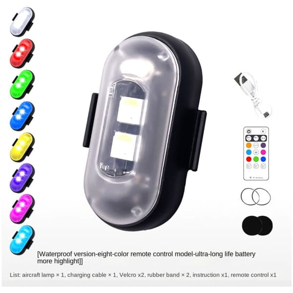 4 stk. LED advarselslys Universal Mini Signal Drone med controller Strobe Light 8 farver indikator