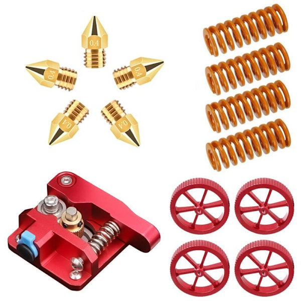 3D-skrivarpaket med -8 Extruder, 4 Röda Vridbara Nivelleringsmuttrar och Sängnivåfjädrar, 0,04 mm Munstycken