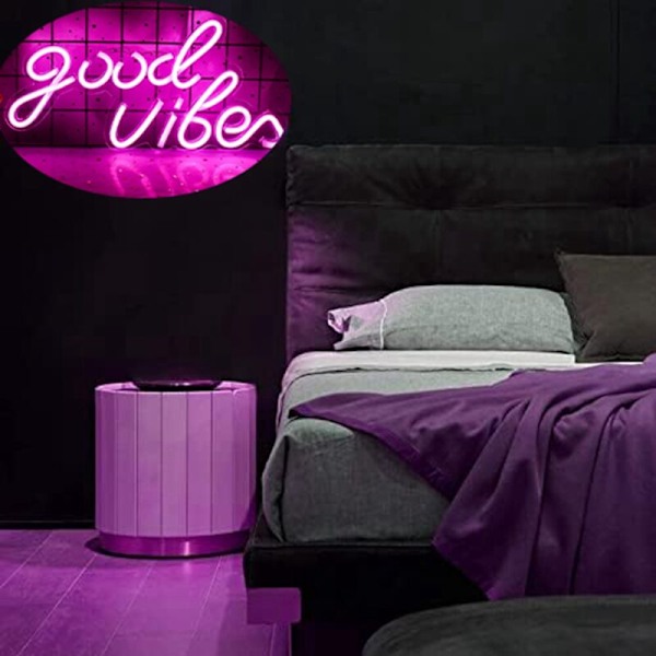 Good Vibes Neon-skylt för bröllop, väggdekoration, USB-driven LED-neonljus, nattlampa för sovrum, inredning