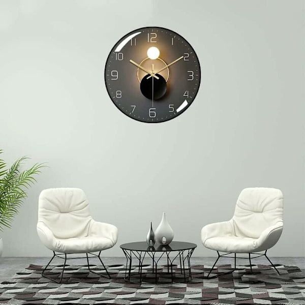 Modern tyst väggklocka, 30 cm diameter väggklocka, rund digital kvarts väggklocka, lämplig för vardagsrum, kontor, sovrum, kök (svart)
