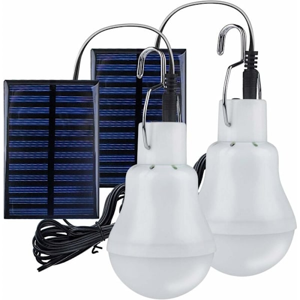 2 Bærbare Solcelle Camping Lys, LED Solcelle Pære Sol Nødlampe Lys Have Lanterne Solbelysning med Krog Pære Panel til Camping, Fiskeri, H