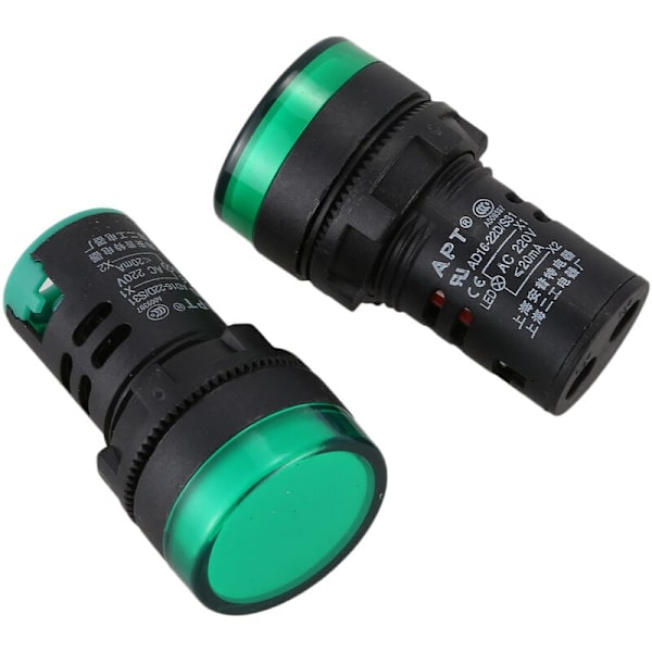 2 st AC220V Grön LED Ström Indikator Pilot Signal Ljus Dia 22Mm