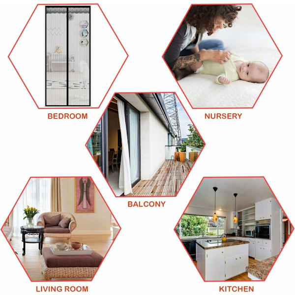 Magnetisk Fluenet Dør Automatisk Lukkende Dør Gardin Anti Insekt Flue Myg Med Magneter, Sort (90 x 210 cm) -