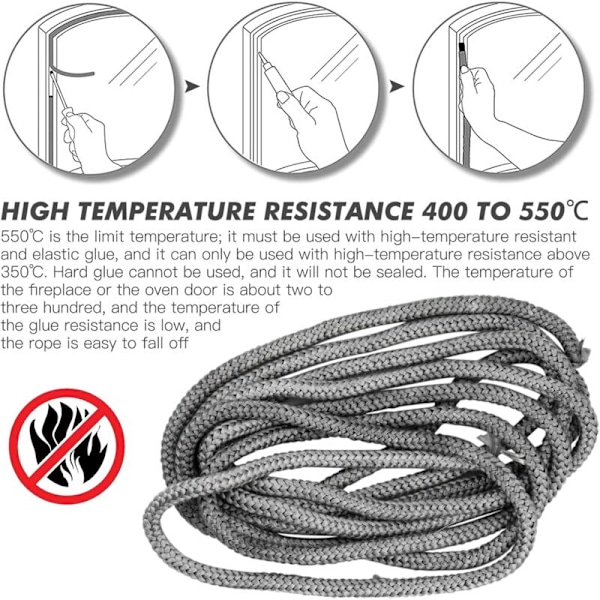 Ovn Dør Tetning ​Ovn Fibertau, 10mm Pipe Tetning 550°C Varmebestandig Tetningspakning 4M