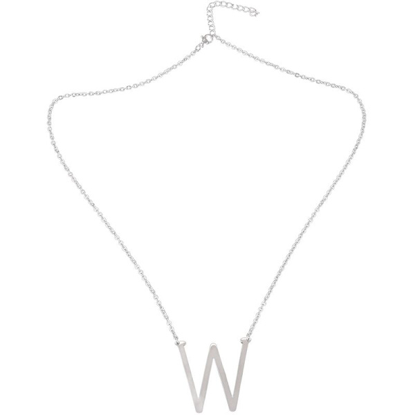Fashion Rostfritt Stål Initial Halsband Personligt Halsband Personligt Brev Halsband Silver W
