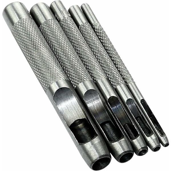 Set med 5 stansverktyg/stansverktyg/stans 2/3/4/6/8mm - Hålstans för att göra hål - Bälte/Läder/Kork/Tyg/Klockarmband - Hammare - Stål