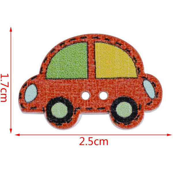 100 stk. Træknapper Tegneserie Bil Blandet Farve 2 Huller Syning Scrapbog DIY