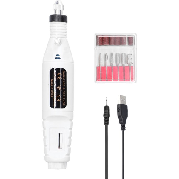 Neglebuffer, bærbar elektrisk polerpen Negleværktøj (USB hvid)
