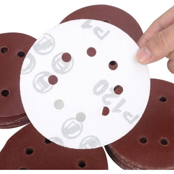 Slibeskiver 125mm Velcro - 100 stk. Orbitalsliber Sandpapir 8 Huller Hver 20 x 60/80/100/120/240 Korn Excentrisk Rundt Papir 125mm