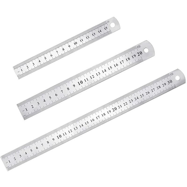 3 st rostfritt stål precisionslinjal metall rak linjal set 15cm(6''), 20cm(8''),30cm(12'') silver rostfritt stål linjal