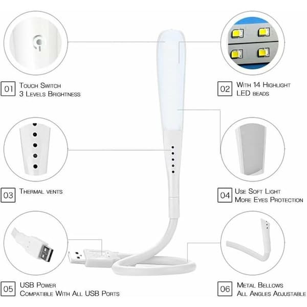 USB-dæmpbar lampe til computer/pc/notebook/laptop (hvid)-