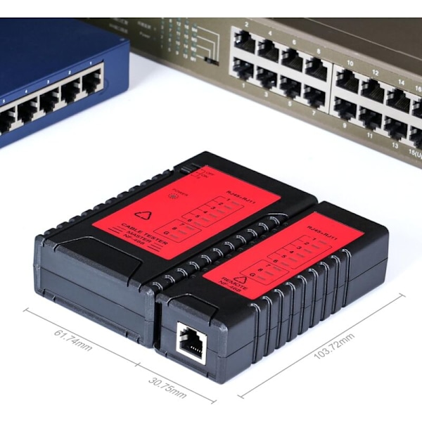 Kabeltester, nettverkslinje-lapptester RJ45 RJ11 detektorlokalisator Ethernet nettverkskabelsporer, rød-svart
