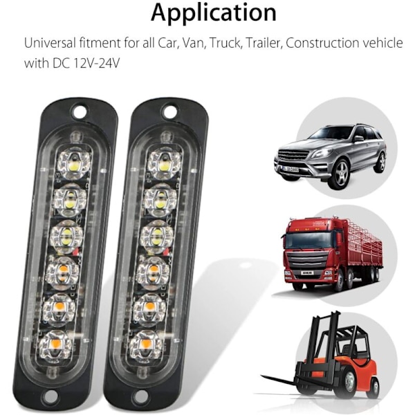 4-pakke - Ultratynn Blå 6 LED Strobe Lys - LED Lyslist Mini Nødlyslist 18 Blinkende Moduser 12V-24V for Universelt Kjøretøy eller Lastebil
