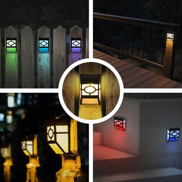 Aurinkovalot, LED-ulkoaitapostin valot, 2 väriä vaihtavaa lämpimän valkoista RGB-valotilaa terassille, portaisiin, pihalle, 4 kpl