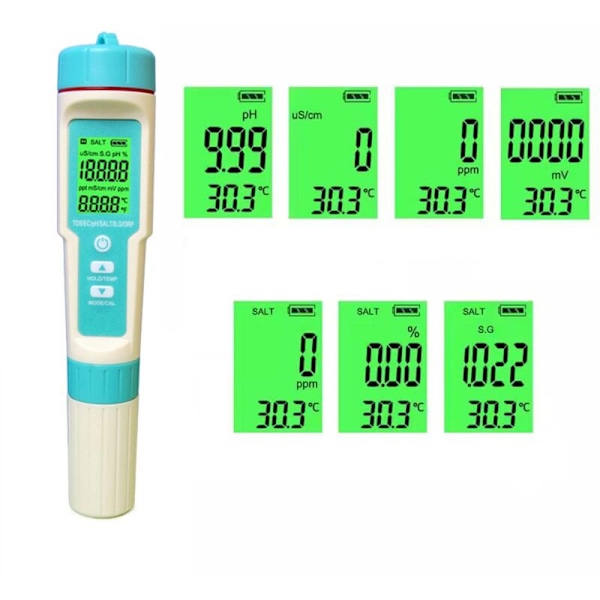 7 i 1 PH-måler med TDS EC Salinitet Temperatur, Høj Præcision Multifunktions Tester, Vandafvisende, Automatisk, Multifunktions, ORP, Negativ Potenti