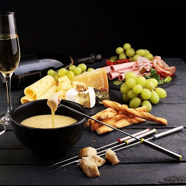 Fonduegafler 12 stykker, 24cm rustfritt stål fonduegafler med farget varmebestandig håndtak for sjokoladeost Marshmallowspyd-