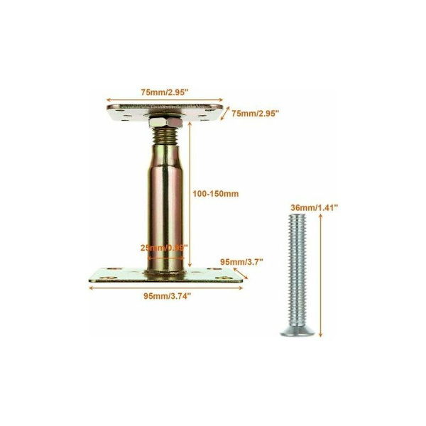 2-pack 100-150 mm Justerbara Galvaniserade Höjda Stolpskonsoler, Tunga Takstöd för Byggprojekt