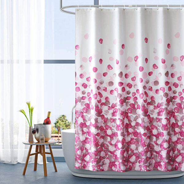 Duschdraperi Vattentätt Anti-mögel Duschdraperi Tillverkat Av Polyestertyg. Tvättsbart Badkar Draperi Med 12 Duschdraperiringar Rosa 180x200cm