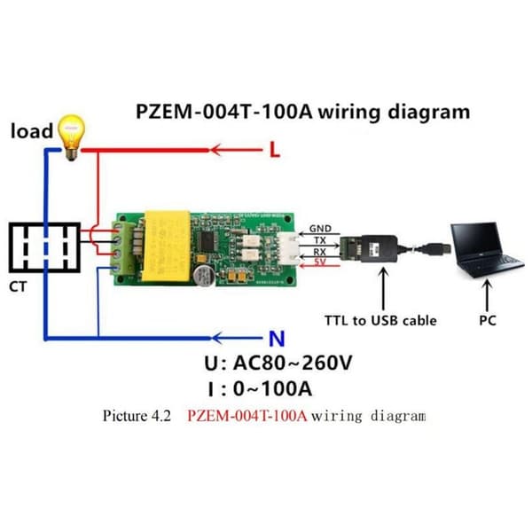AC Digital Multifunksjonsmåler Watt Ampere Testmodul PZEM-004T for TTL COM2/COM3/COM4 0-100A