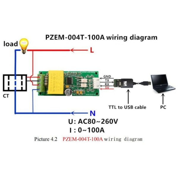 AC Digital Multifunktionsmåler Watt Ampere Testmodul PZEM-004T til TTL COM2/COM3/COM4 0-100A