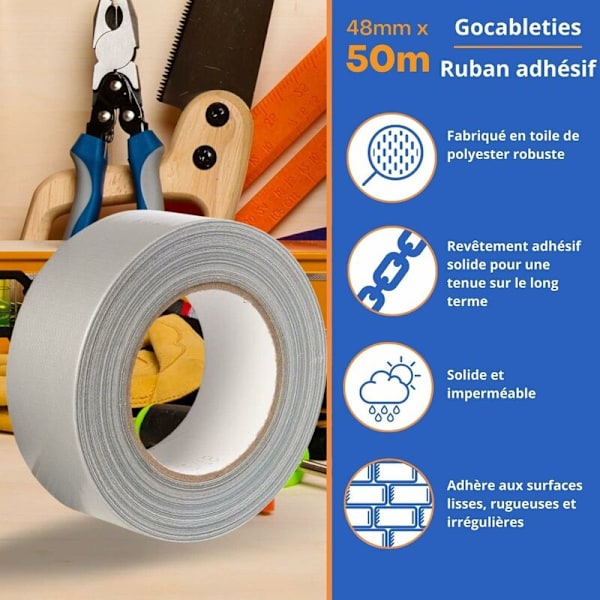 Duct Tape - 48mm x 25m - 1 Rulle - Hårdt slidstærk, Vandafvisende - til Reparation, Fastgørelse, Samling, Forstærkning, Tætning