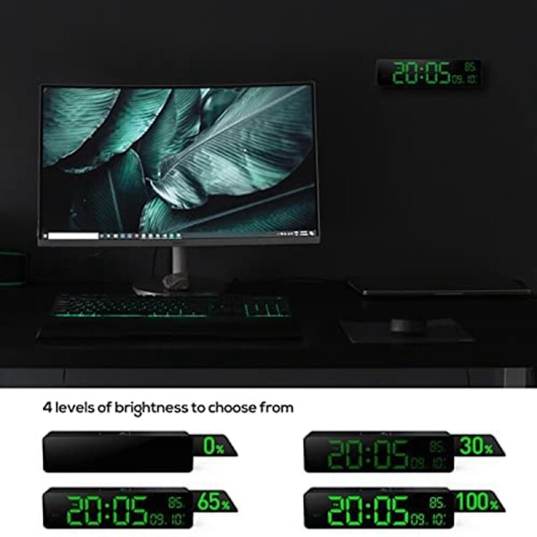 Digital väggklocka Stor display med tid, datum, temperatur, LED digital väckarklocka med snooze för sovrum