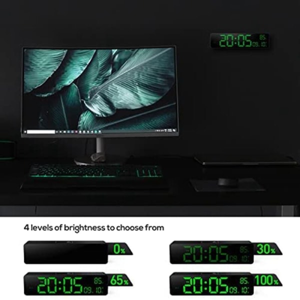 Digitalt vægur med stort display med tid, dato, temperatur, LED digitalt vækkeur med snooze til soveværelse
