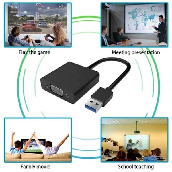 USB till VGA Videoadapterkonverterare, VGA till USB 3.0 Extern Grafikdisplay Extern Kabeladapter för Windows 7/8/8.1/10, MAC (Apple) System, Tab