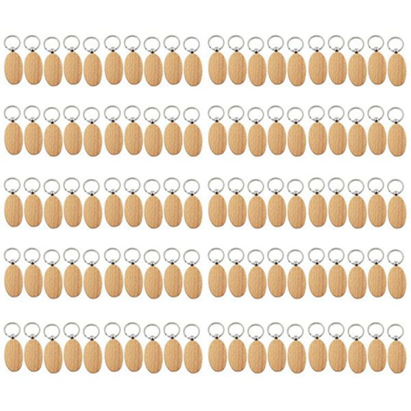 100 stk. Blanke Oval Ellipse Træ Nøglering DIY Promotion Nøglering Vedhæng Nøglekæde Tags Promotionsgaver