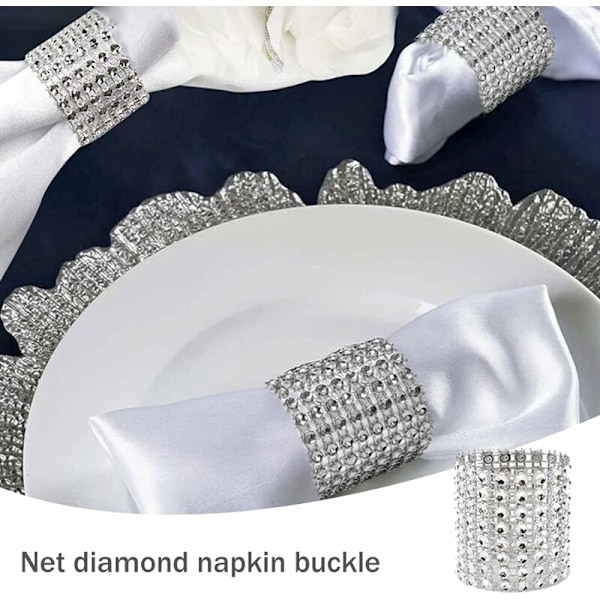 Sølv Rhinestone Bånd Serviettringsett Bling Dekorasjon 30stk Bryllup Jubileum Diamanter