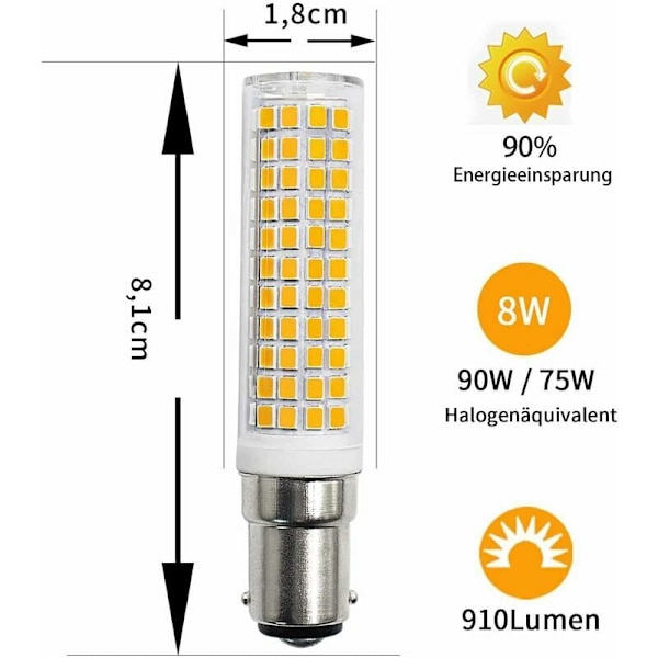 LED-pærer B15d 8W tilsvarende 90W 80W 75W varm hvit B15 sokkel 910lm 220V 230V 3000K (sett med 2)