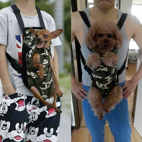 Legs-Out Front Pet Dog Carrier, Håndfri Justerbar Ryggsekk Reiseveske for Små og Mellomstore Hunder, Katter, Kaniner, Utendørs XL, kamuflasje