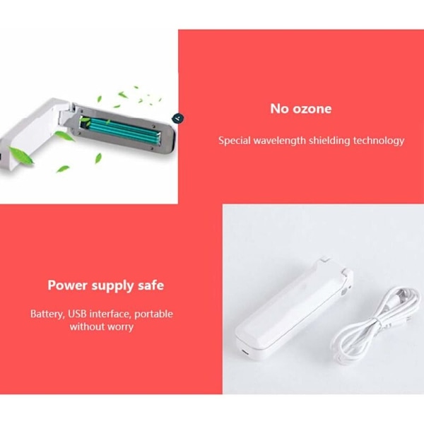 UV-saneringslampa, Vikbar UV-lampa Bakteriedödande lampor, 3W Batteridriven Bärbar UV-lampa för att Rengöra Mider Bakterier, Hushålls-UV-sterilisatorlampa, Po