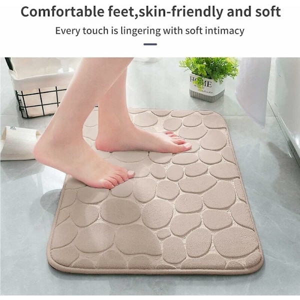 Minneskum Badematte, Cobblestone Baderomsteppe, Super Absorberende, Maskinvaskbar, 17x24, Khaki