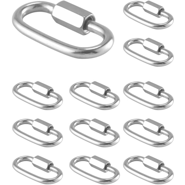 12 st Serie Rostfritt Stål 4MM Länkkedjekoppling, Högpresterande D-formad Lås för Karabiner, Max Last 500 lbs