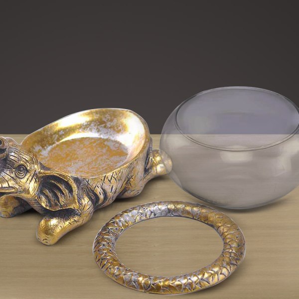 Ny Good Luck dekorativ gull antikk elefantglasskål, glassbeholder eller lysestake med fargerik gaveeske