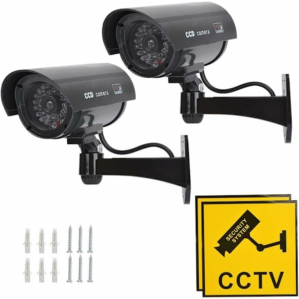 2 stk. Falsk Kamera Overvågningskamera Dummy Kamera med Rød Blinkende Infrarød LED, Falsk CCTV Sikkerhedskamera