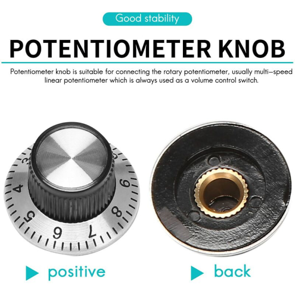 4 x Potensiometer Pot Metall Potte med Brett 0-9 for 6mm Aksel Knott