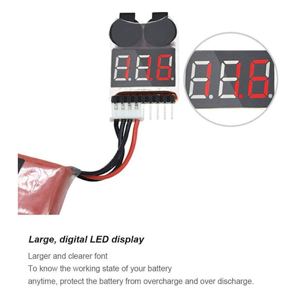 8 st 2-i-1 Lipo-batterispänningstestare Lågspänningslarm Batterikapacitetsindikator Monitor