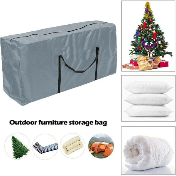 Oppbevaringspose for puter utendørs, grå, slitesterk, vanntett Oxford-stoff, hagemøbler, puter, oppbevaringspose med glidelås og håndtak 173 x 56 x 51 cm