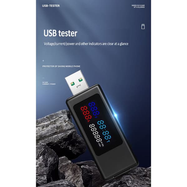 6 i 1 USB-tester DC4-30V IPS Digitalt display spændingseffekt timing kapacitetsmåler detektor til strøm, spænding, sort