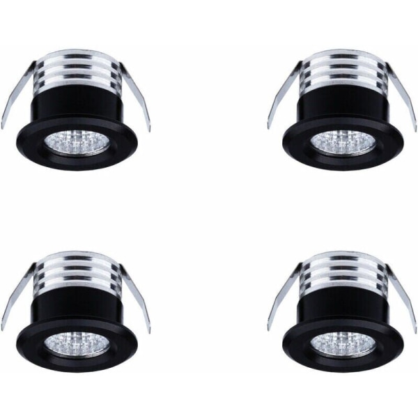 Sett med 4 mini LED-innfelte spotlights, 3 W, kaldt hvitt lys, svart