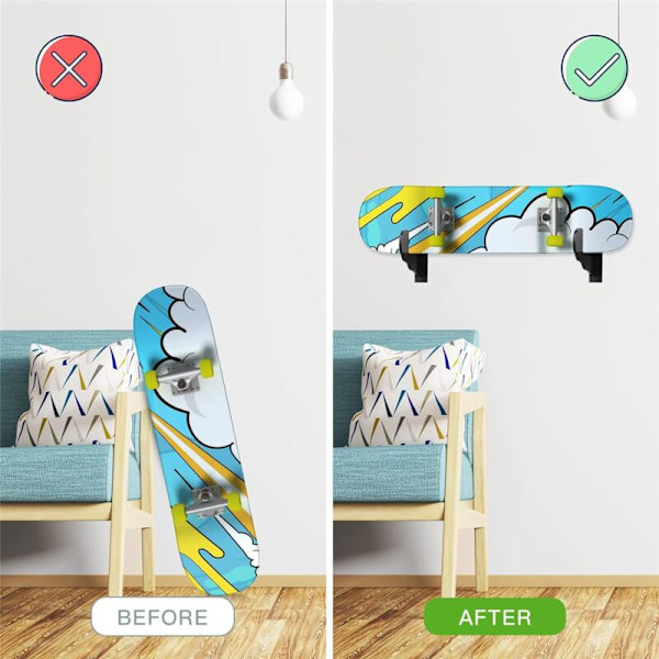 Skateboard Display Stativ Holder, Snowboard Vægmount, Skateboard Vægmount Sort