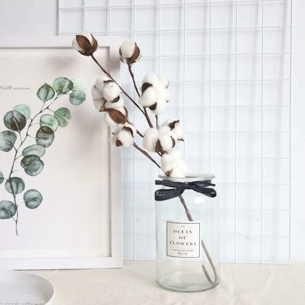 Konstgjord Bomullsblomma Bomullsdekorativ Gren för Vas Balkongdekoration Torkade Blommor Naturlig Bomull Konstgjorda Blommor Deco Torkade Blommor Bou