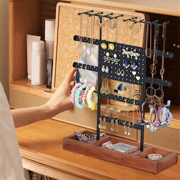 Træbase Stativ, til Justerbar Højde Organizer, Display Tower Metal Holder