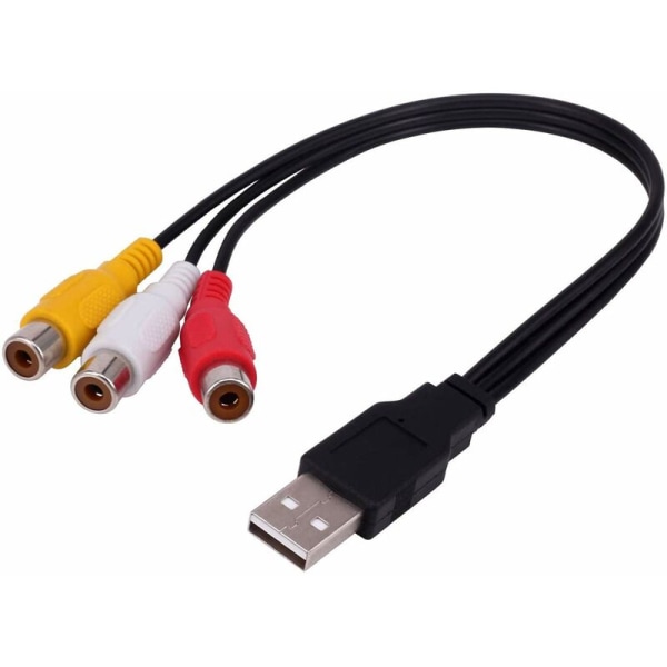 USB til 3RCA hannkabel 0,3m til 3 RCA hunnkontakt Splitter Audio Video AV Kompositt Adapter for TV/PC