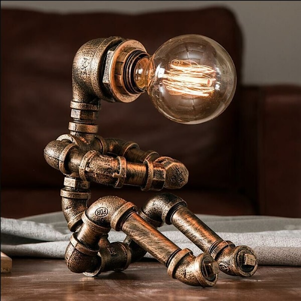 Robot-pöytävalaisin Retro Industrial Desk Lamp Creative Metal Iron Tube Light Saving Desk Lamp Yöpöytävalaisin LED-pöytävalaisin，（1 kpl，Ilman lamppua）